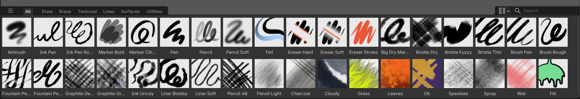 Extended brushes selection