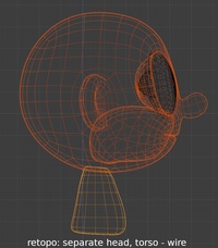 Sprite head and torso, wireframe - retopo